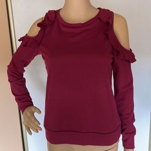 Burgundy ruffle cold shoulder top